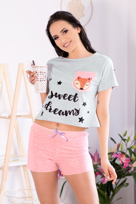 Pižama Russet Foxy Pilka su rožine - Pižamos moterims