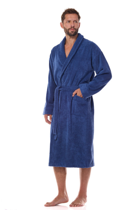 Medvilninis Chalatas Cotton Long 2450 Navy - Chalatai Vyrams